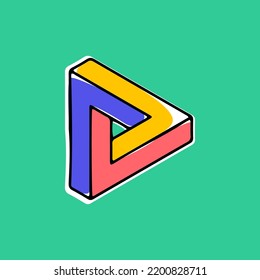 Impossible triangle vector shape. Optical illusion sign. Modern handwritten 3d logo with paint shift. Vector isometric icon for childish label, toy company, colorful posters.