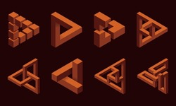 Impossible triangles. 3D abstract optical illusion. Vector illustration.