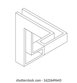Impossible triangular figure in line art style. Optical illusion.
