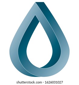 Icono de gota de agua imposible. Forma de ilusión óptica vectorial sobre fondo blanco.