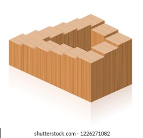 Impossible Wooden Staircase, Optical Illusion Forming A Continuous Loop. Illustration On White Background.
