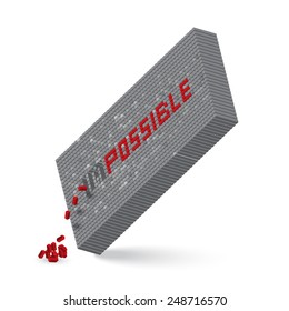 impossible word in 3D block wall illustration 