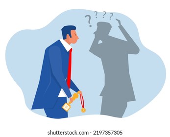 imposter syndrome, businessman looking shadow himself  for Anxiety and lack of self-confidence at work vector