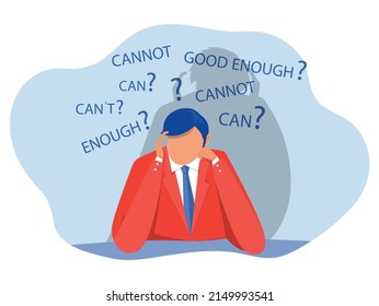 imposter syndrome businessmen worry with thinking if he can or cannot make and shadow  confusion or no confidence him thinking background concept vector