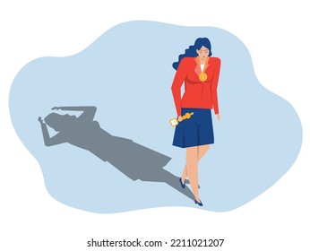 imposter syndrome, businesswoman confident with shadow Anxiety and lack of self-confidence at work concept flat illustrator vector