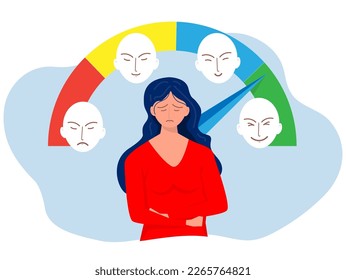 imposter syndrome Girls Sad with balance emotion face expressions ,problems, bipolar, disorder hypocrisy, and split personality Mental health illness concept vector illustrator