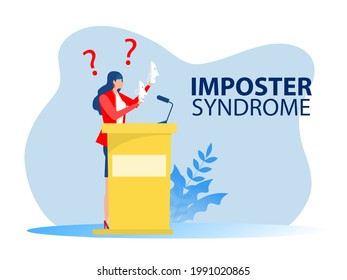 imposter syndrome woman covering face under masks with different emotions fake , mental disorder changing natural personality concept portrait vector illustration