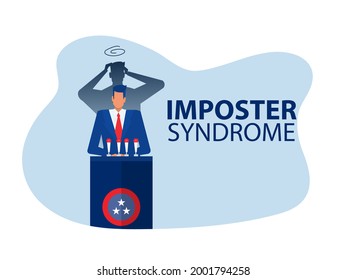 Imposter syndrome.businessman standing for her present profile with fear shadow Back. Anxiety and lack of self confidence at work; the person fakes is someone else concept