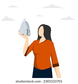 Impostor syndrome, crime or fraud, counterfeiting, hypocrisy, business dishonesty or wild concept, depressed anonymous woman holding smiling mask thinking about being or acting like someone else.