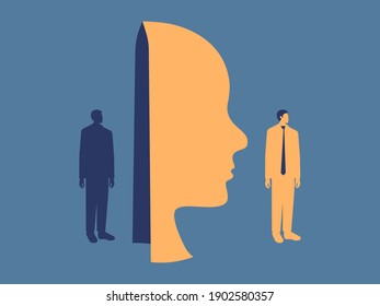 Impostor Syndrome Illustrarion. Self Doubt Graphic Concept. Business Man Interview Vector.