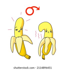 Impotence erectile dysfunction emoji. Banana character. Flaccid soft penis. Stock vector illustration in flat cartoon style.