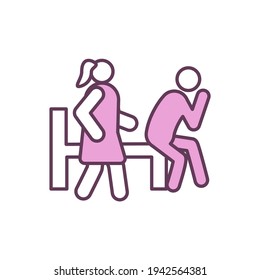 Impotence RGB color icon. Erectile dysfunction. Relationship problems. Sexual problem in men. Helplessness. Inability for erection achieving. Physical, emotional issues. Isolated vector illustration