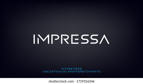 Impressa, an Abstract technology science alphabet font. modern minimalist typography vector illustration design	