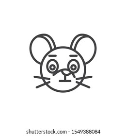 Impressed rat emoticon line icon. linear style sign for mobile concept and web design. Surprised mouse face emoji outline vector icon. Chinese 2020 year of the rat  symbol, logo illustration. 
