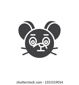 Impressed rat emoticon vector icon. filled flat sign for mobile concept and web design. Surprised mouse face emoji glyph icon. Chinese 2020 year of the rat symbol, logo illustration. Vector graphics