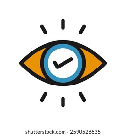 impression colourful illustrated icon, display symbol, an open eye with check mark