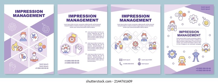 Impression Management Brochure Template. Practical Steps. Leaflet Design With Linear Icons. 4 Vector Layouts For Presentation, Annual Reports. Arial-Black, Myriad Pro-Regular Fonts Used