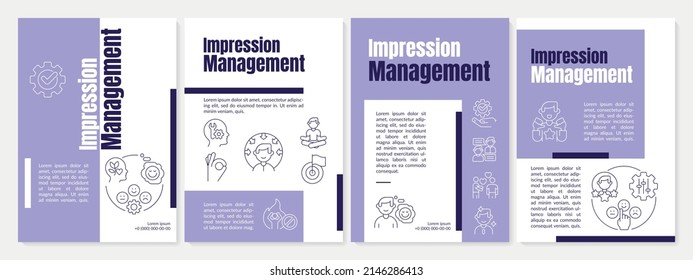 Impression Management Purple Brochure Template. Practical Steps. Leaflet Design With Linear Icons. 4 Vector Layouts For Presentation, Annual Reports. Anton, Lato-Regular Fonts Used