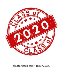 An impression of an old worn stamp with the inscription CLASS of 2020. Vector illustration for thematic design, alumni meetings, diplomas and certificates. Simple style.