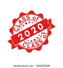 An impression of an old worn stamp with the inscription CLASS of 2020. Vector illustration for thematic design, alumni meetings, diplomas and certificates. Simple style.