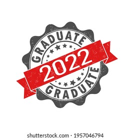 An impression of an old worn stamp with the inscription GRADUATE 2022. Vector illustration for thematic design, alumni meetings, diplomas and certificates. Simple style.