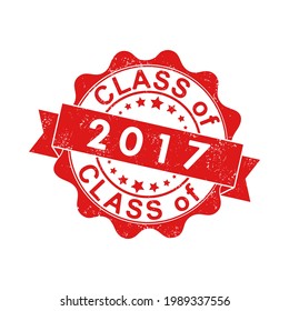 An impression of an old worn stamp with the inscription CLASS of 2017. Vector illustration for thematic design, alumni meetings, diplomas and certificates. Simple style.