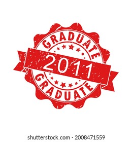 An impression of an old worn stamp with the inscription GRADUATE 2011. Vector illustration for thematic design, alumni meetings, diplomas and certificates. Simple style.