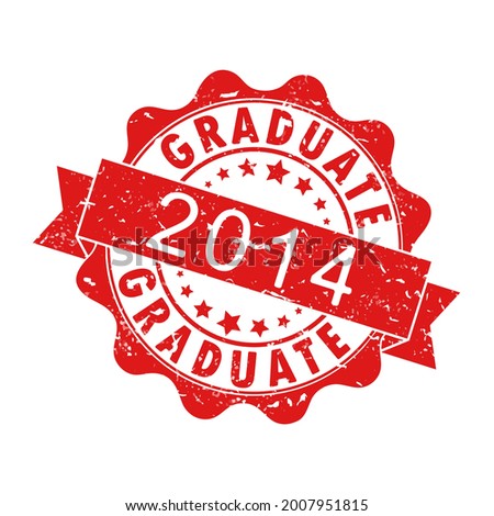 An impression of an old worn stamp with the inscription GRADUATE 2014. Vector illustration for thematic design, alumni meetings, diplomas and certificates. Simple style.