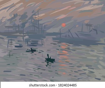 impression - stylized vector version of a painting by claude monet.