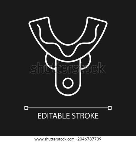 Impression tray white linear icon for dark theme. Dental prosthesis construction. Oral surgery. Thin line customizable illustration. Isolated vector contour symbol for night mode. Editable stroke