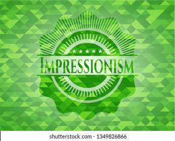 Impressionism green emblem with mosaic background