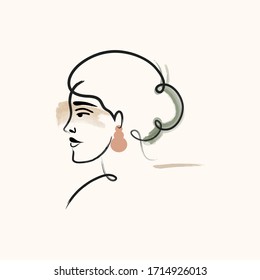 impressionism line drawing female woman portrait. minimalistic abstract shapes. matisse printable inspired. contemporary modern art.  Abstract female portrait. Vector illustration in pastel color.