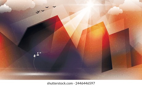Impressionist art. Abstract landscape in dark colors with grunge texture. Author's work. Vector.