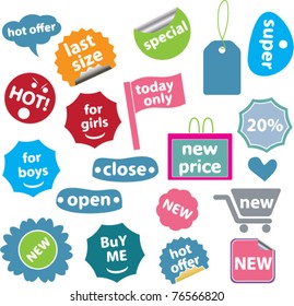 impressionist stickers, icons, signs, vector illustrations
