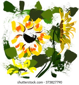 Impressionistic vector illustration of sunflowers, digital painting
