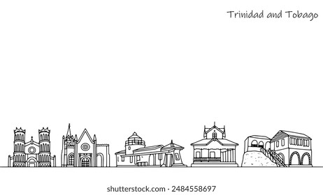 Impresionante arquitectura de las calles del estado de Trinidad y Tobago. Hermosos edificios y lugares de interés del país. Vector aislado sobre fondo blanco.