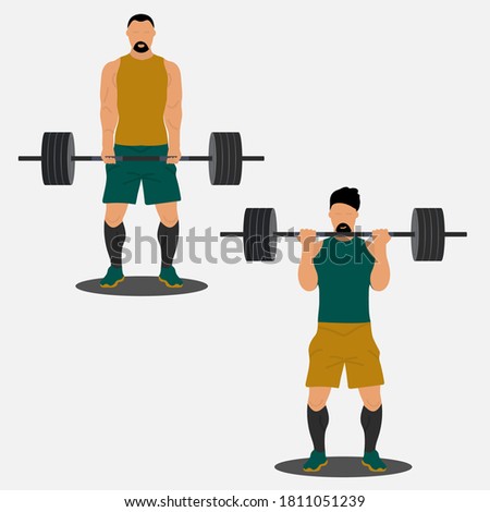 An impressive athletes make a maximum weight lift of a barbell. Illustration of bodybuilder strong man. Strongman power lifting. Can be used for topics like weightlifting, weight training, power lifting