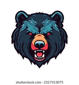 Impressive blue bear head illustration, skillfully hand drawn, capturing the essence of nature's strength and resilience. Great for logo designs seeking a bold and rugged aesthetic