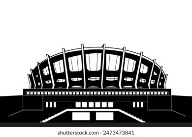 Beeindruckende editierbare Vektorgrafik Silhouette des National Arts Theatre in Lagos. Ideal für Branding-, Marketing- und Designprojekte. Präzision bei der Erfassung der Essenz des nigerianischen Wahrzeichens