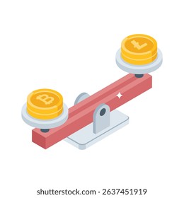 An impressive isometric icon showing crypto comparison