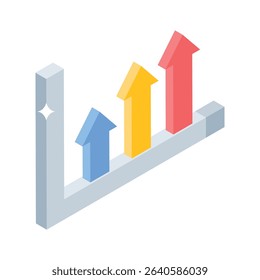 An impressive isometric style icon showing growth chart analytics
