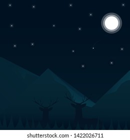 The impressive moon rise with deer  can be an impressive sight.The slow rise of a nearly full moon over a clear horizon