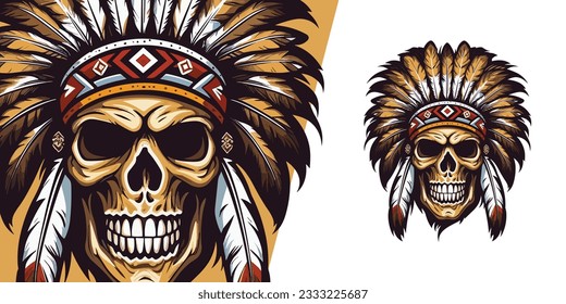 Impressive Native American Skull Emblem: Stand Out with a Striking Logo Design for Sportswear and Branding