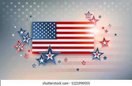 Impressive USA background for banner, poster, greeting card for 4th of July, Independence Day - flag of the United States of America, stars on abstract shining background - vector illustration