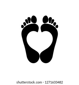 An imprint of both Human feet with a heart symbol inside. Vector object isolated on white background.