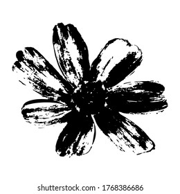 imprint flower black paint abstraction isolated on white background