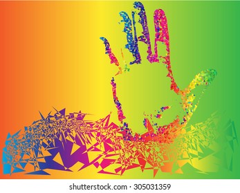 Imprint of hand with colorful halftone abstract effect