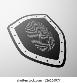 Imprint of a human finger on the shield. Stock vector illustration.