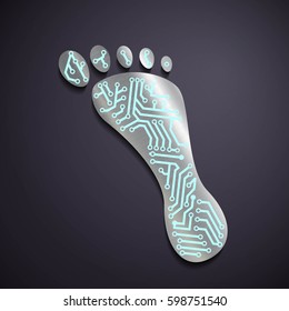 Imprint of the human foot with the circuit. Stock vector illustration.