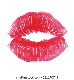 imprint of lips on a white background - a kiss - red lipstick